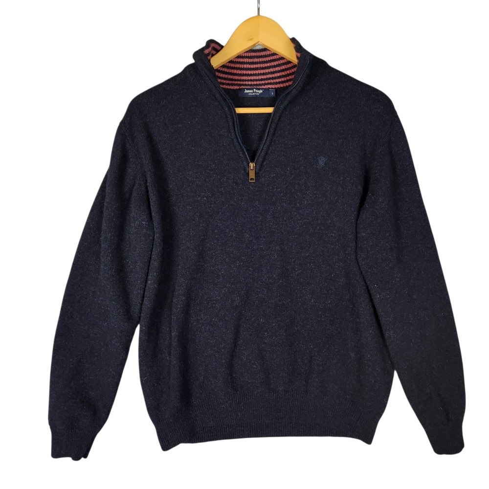 James Pringle x Edinburgh Woollen Mill Sweater Men's Large Navy Wool 1/4 Zip